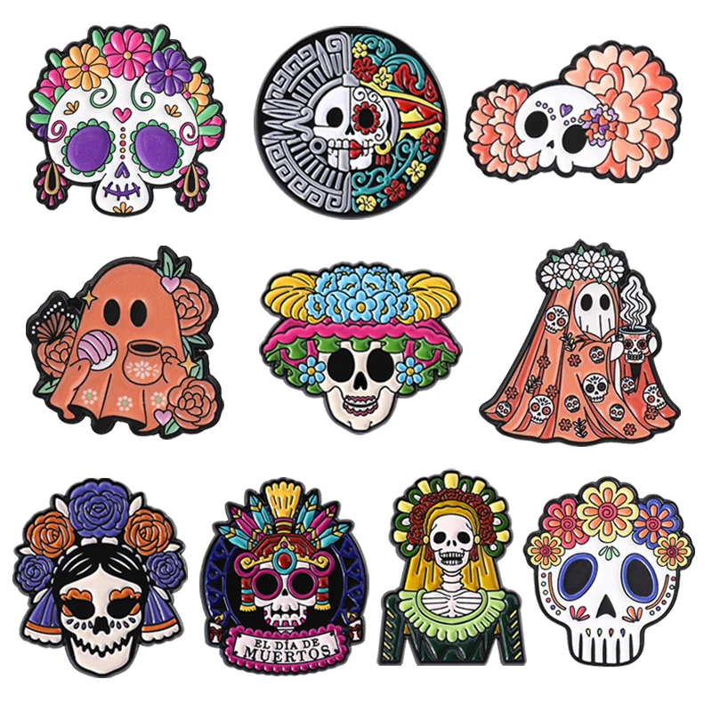 Dia De Los Muertos Enamel Pins Mexican Day Of The Dead Calavera Festival Brooches Halloween Skull Badge Jewelry Gifts for Friend