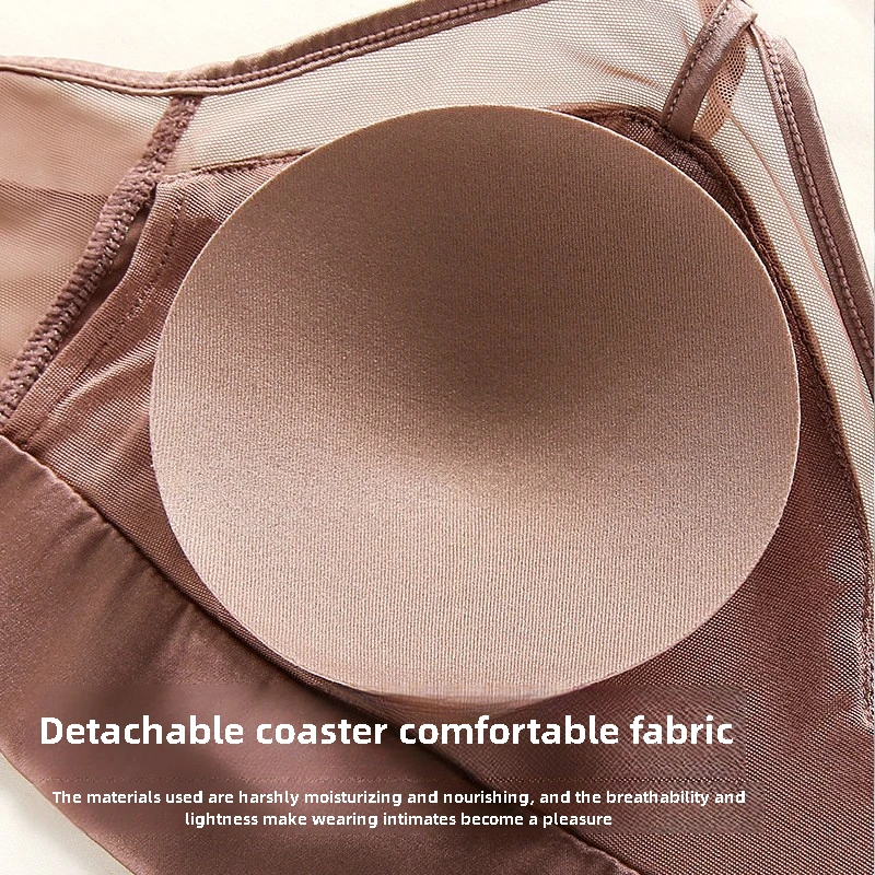 2026 New Women Silk Bras Natural Silk Lining Wire Free 3/4 Cup Removable Padding Silver Underwear Everyday Wear
