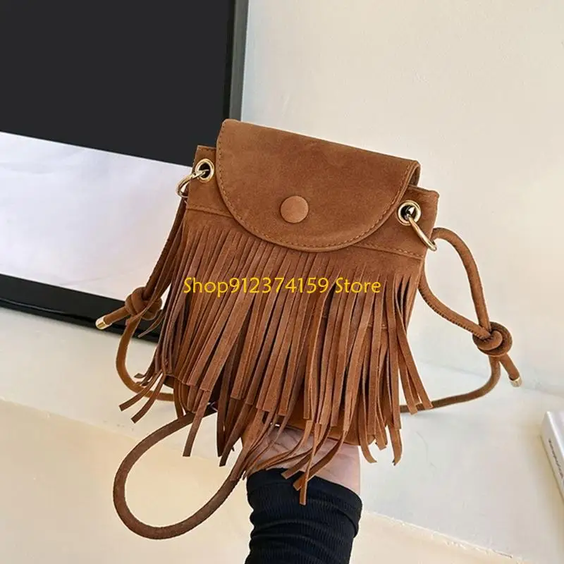 

G5AE Fashionable Leather Shoulder Bag Crossbody Bags with Tassels for Everyday Use