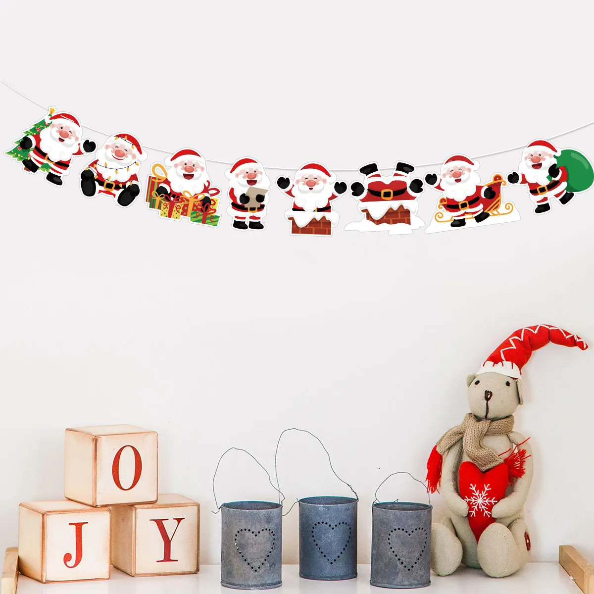 

Merry Christmas Santa Claus Faceless Doll Paper Banner Holiday Festive Party Decoration for Holiday Christmas Party Supplies