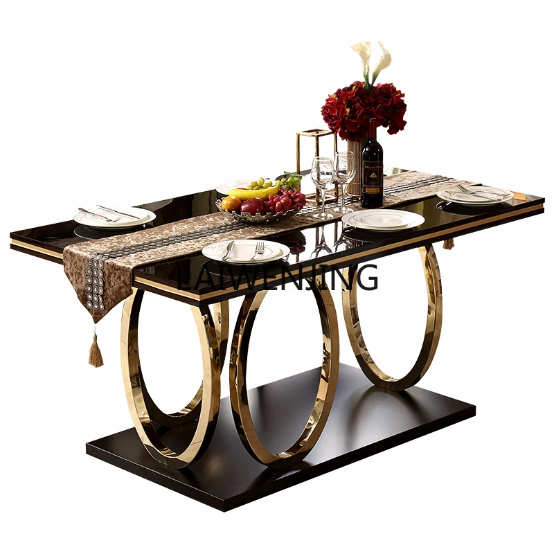 

SGF dining table and chair combination simple light luxury stainless steel paint rectangular dining table
