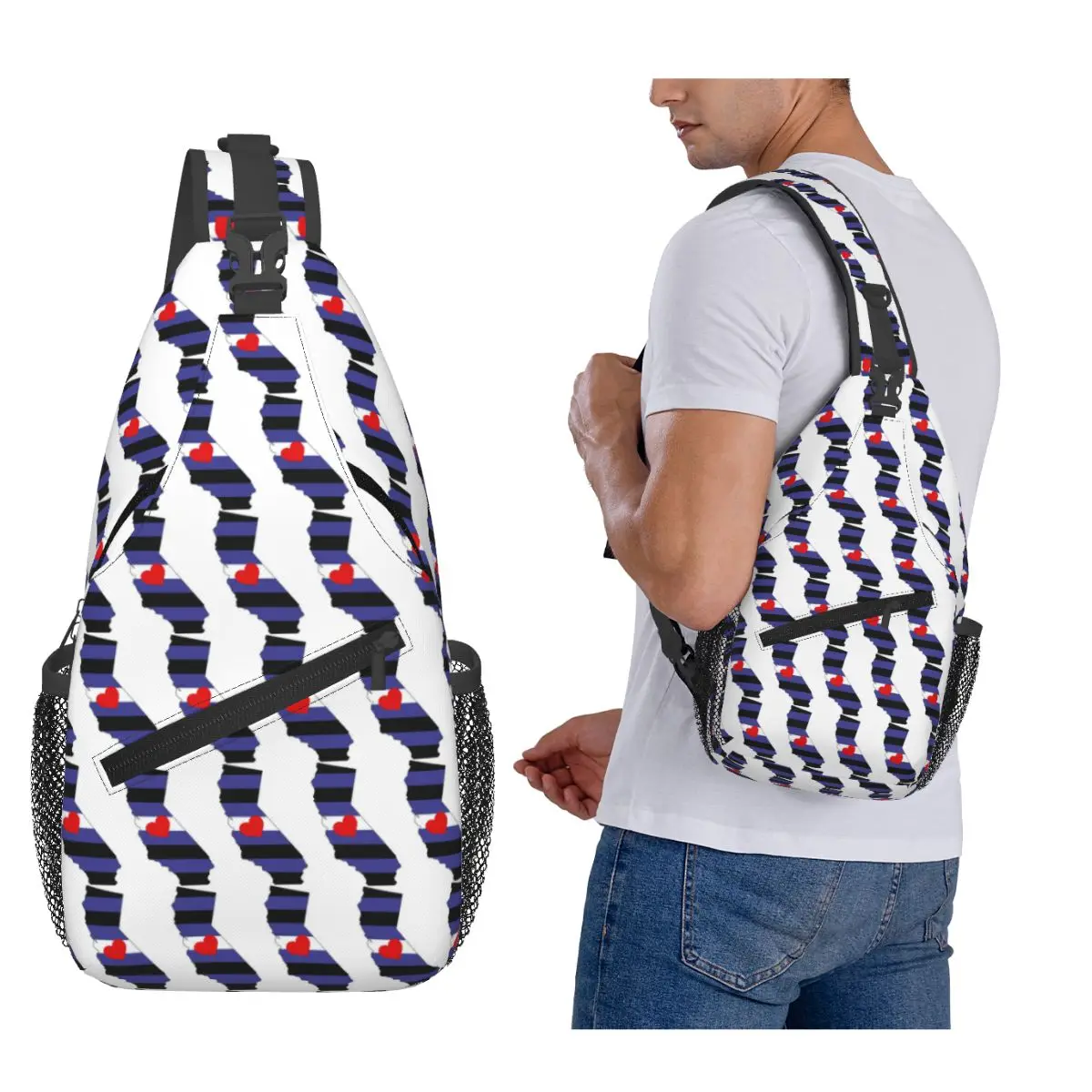 

California Leather Pride Chest Bag Men Sling Crossbody Backpack Chest Bag Traveling Hiking Daypack Shoulder Bag
