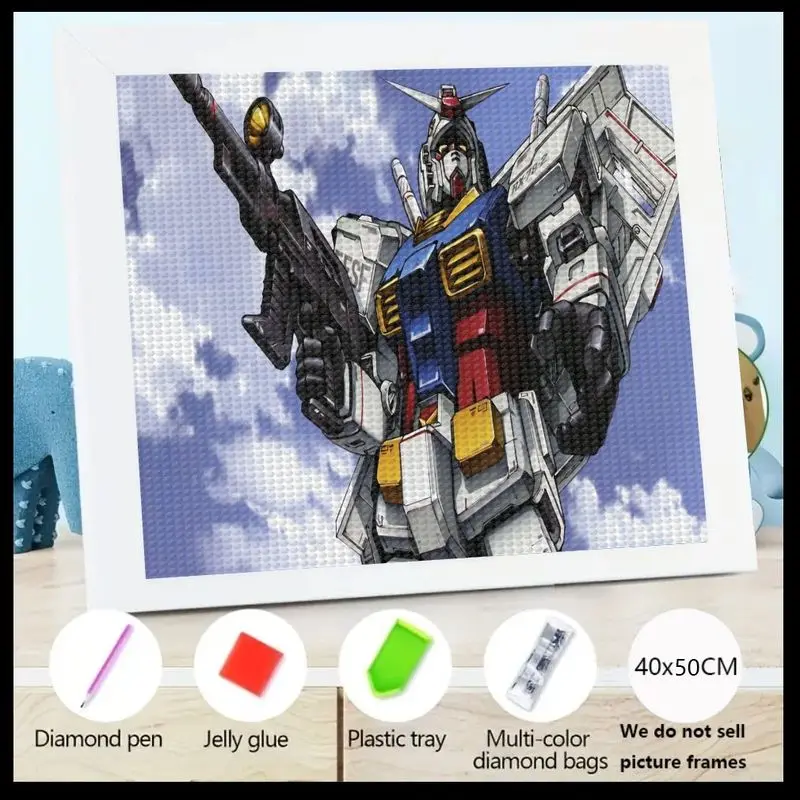 

1 шт. Gundam 5D Diamond Painting DIY Craft Kit — большой набор для рукоделия Robot Mecha с разноцветными драгоценными камнями, в комплекте с алмазной ручкой, клеем, Tr