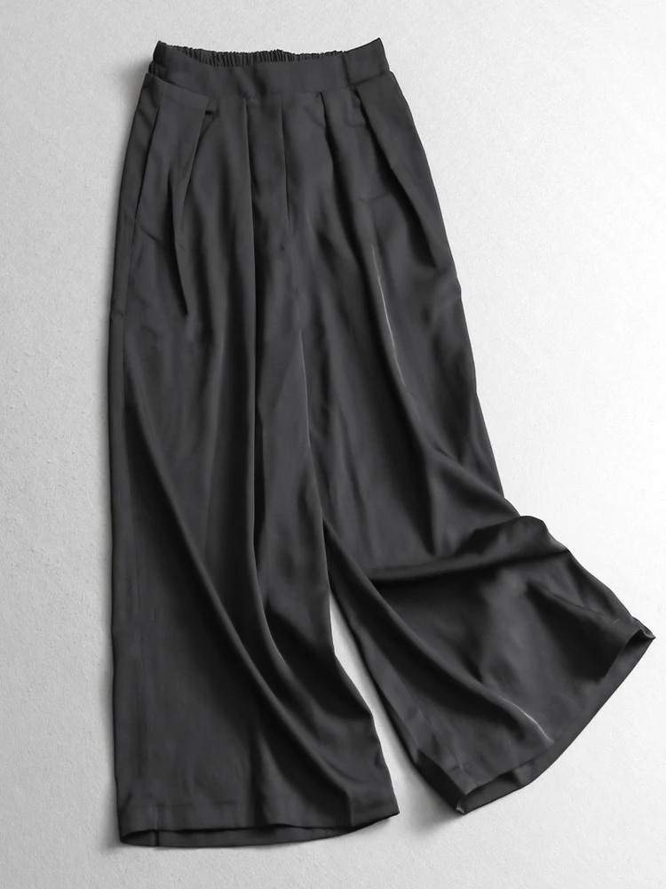 

Pure Color High Waist Wide Leg Pants Women's Casual Commute Trousers Drapey Loose Fit Straight Cut Polyester Fiber