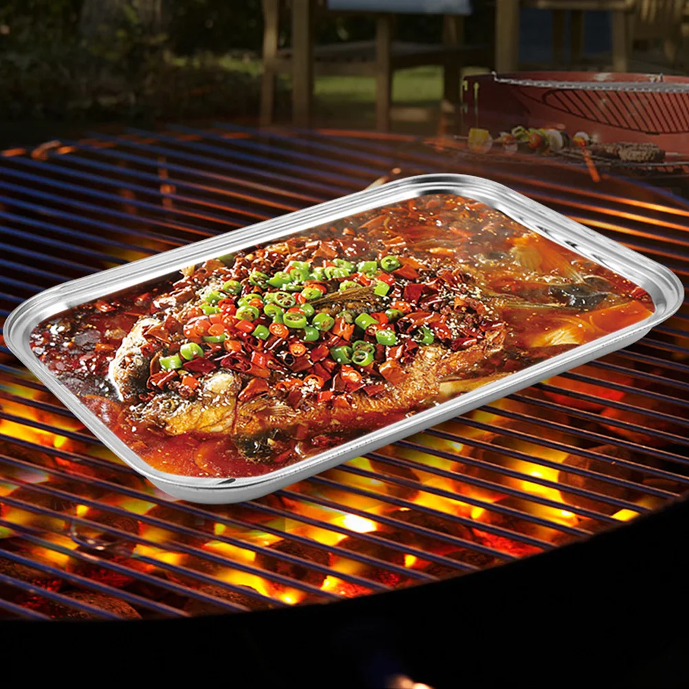 

Rectangular Baking Pan Stainless Steel Draining Filter Tray For Bbq Steam Buns Serving Food Storage Kitchen Use