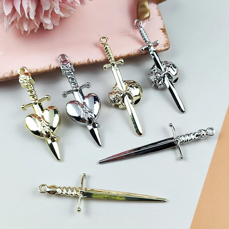 10Pcs Skull Sword Metal Charms Halloween Dagger Pendants Fit Jewelry Making High Quanlity Craft