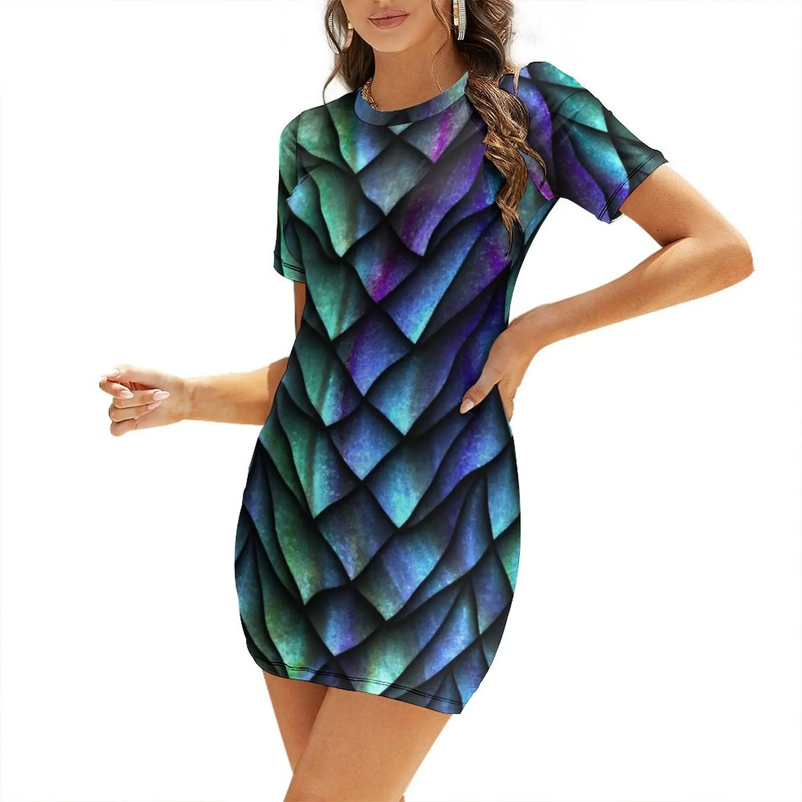 

Dragon Scales Short Sleeved Dress Women's dress summer dress korean women beach dresses