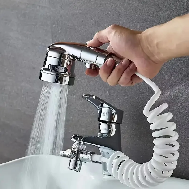 Bathroom Faucet Extender With External Shower Head Washbasin Tap Water Divider Bidet Sprayer For Hair Washing Toilet Cleaning