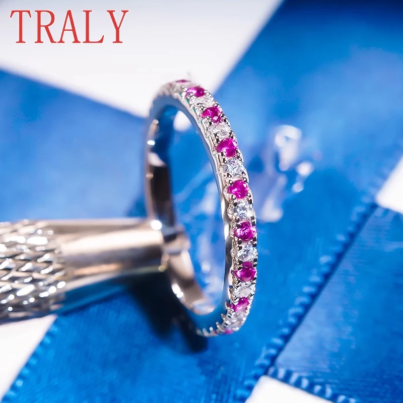 Anelli rotondi in argento Sterling 925 con fila di zaffiro con pietre preziose colorate blu/bianco per le donne fedi nuziali gioielli di lusso regalo per feste