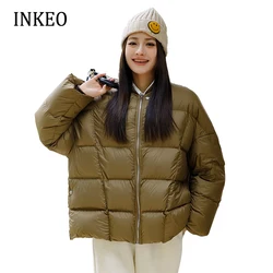 INKEO-chaqueta esponjosa de plumón de pato para mujer, abrigo grueso y cálido de gran tamaño, prendas de vestir de invierno 2023, novedad de 90%