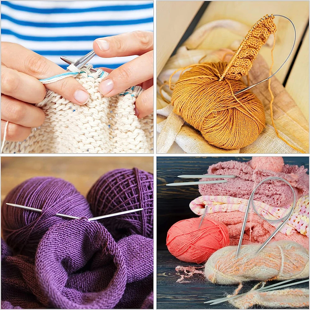 11 Sizes Stainless Steel Circular Knitting Needles Set 80CM Knitting Needles Double Pointed Weaving Needles for DIY Sweaters Hat