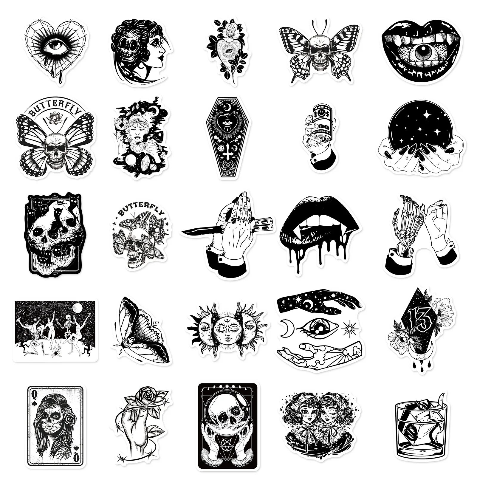 10/25/50pcs Graffiti Black Witchy Horror Stickers for DIY Stationery Suitcase Water Bottle Phone Laptop Skateboard Scrapbook