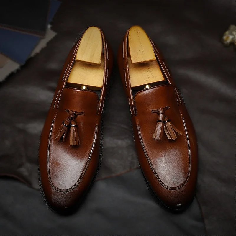 New men's tassel loafers made of top-layer cowhide, casual and versatile