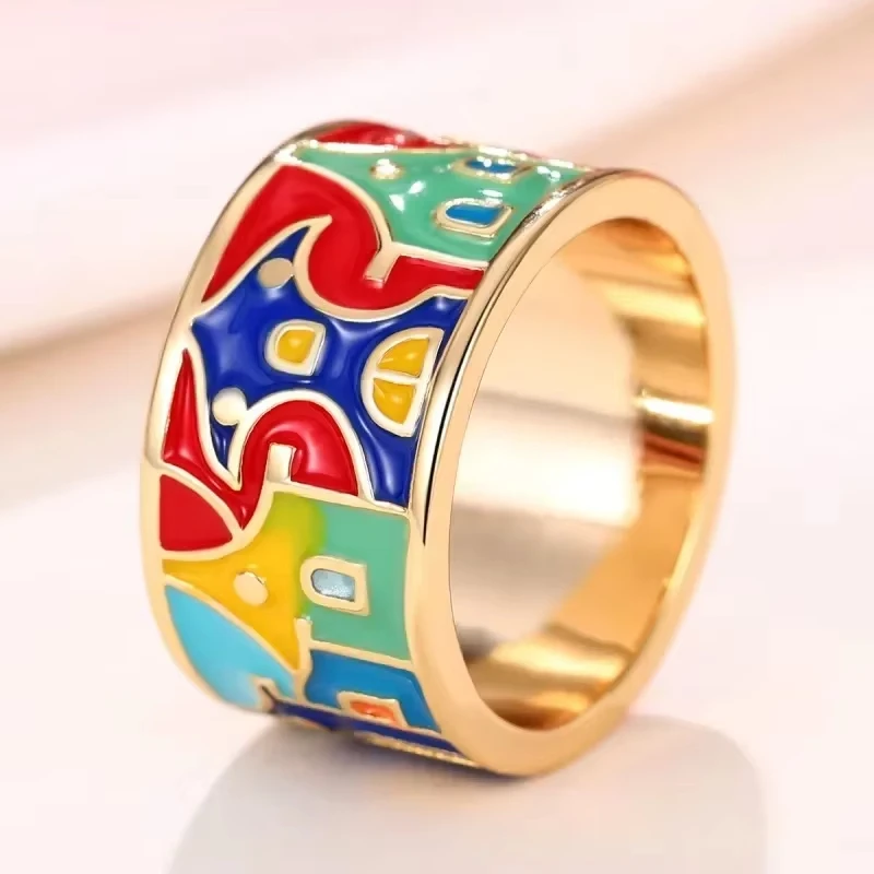 

Huajie Creative Enamel Colored Painting Rings for Women Colorful Funny Girls Party Gift Fashion Ring Jewelry