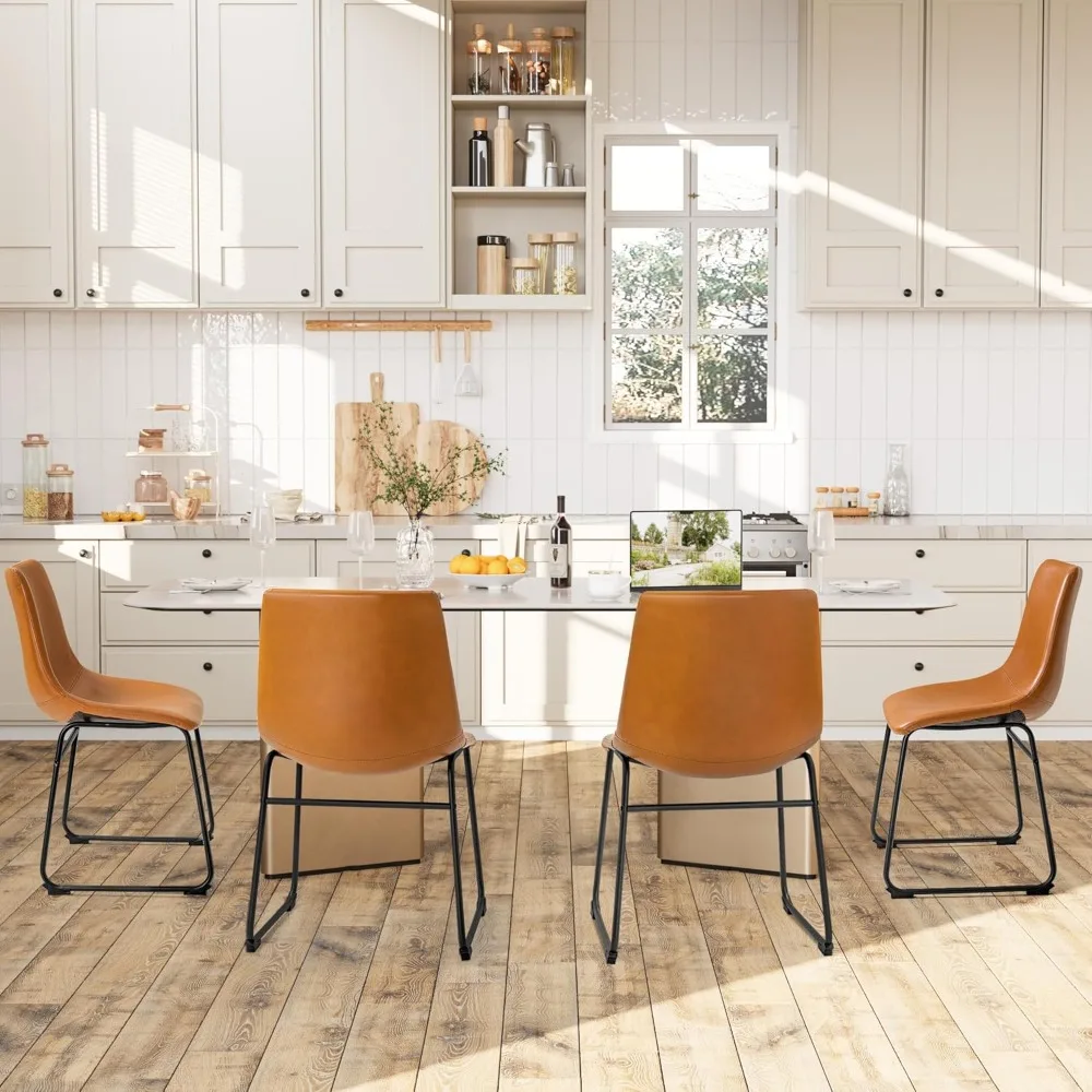

Bar Stools 18 Inches Counter Height Set of 2, PU Leather Dining Chairs With Back, for Kitchen Island, Bar, Pub (Brown)