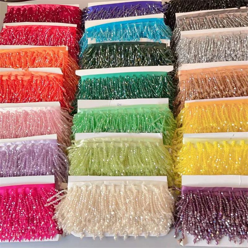 22 Farben Kristall Quasten Perlen Spitzenbesatz. Quaste Spitze Dekoration Schuhe Ornamente Mehrfarbiger hängender Perlenvorhang – Detail 5