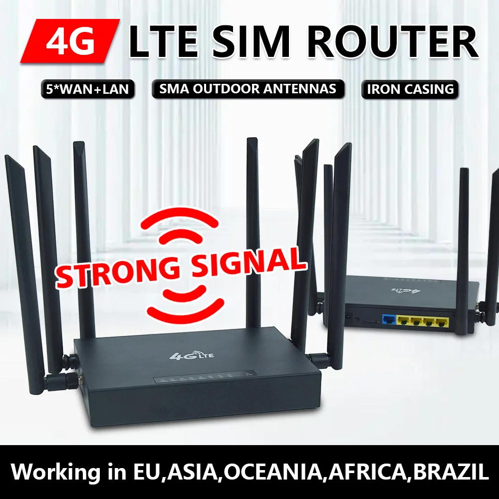 Global Unlocked 4G LTE CPE Router 300Mbps SIM Card Slot 6 Antennas SMA Port 18DBI Outdoor Antenna Kit Mobile WiFi Hotspot