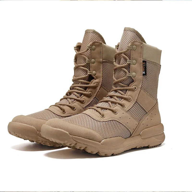 Botas de combate respirável masculinas e femininas, botas táticas de cano alto, sapatos ao ar livre do exército, verão, ventilador, deserto