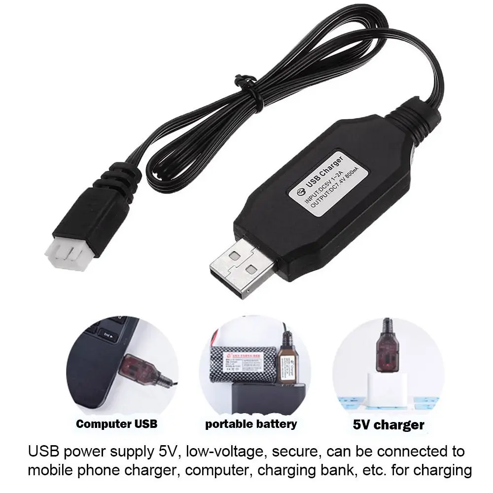 Carregador USB Lipo Li-ion Battery, 7.4V 1000mA, XH-3P, Brinquedos RC, Aeronave, Carro, Robô, Helicóptero, Carregamento Indicador LED