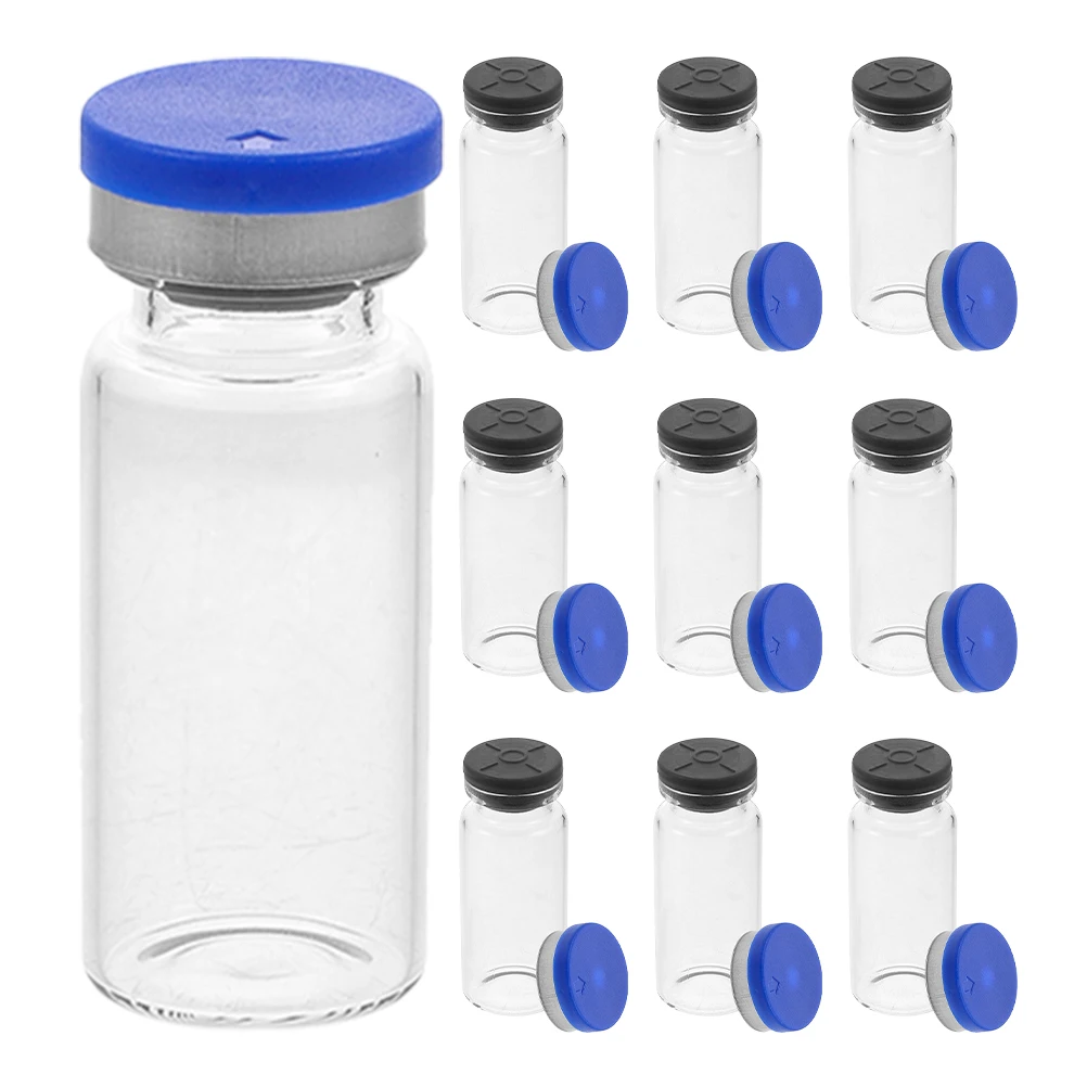 

10 Pcs Glass Bottle Clear Lab Vials Essential Oil Freeze-dried Powder Flat Bottom Pill Bottles