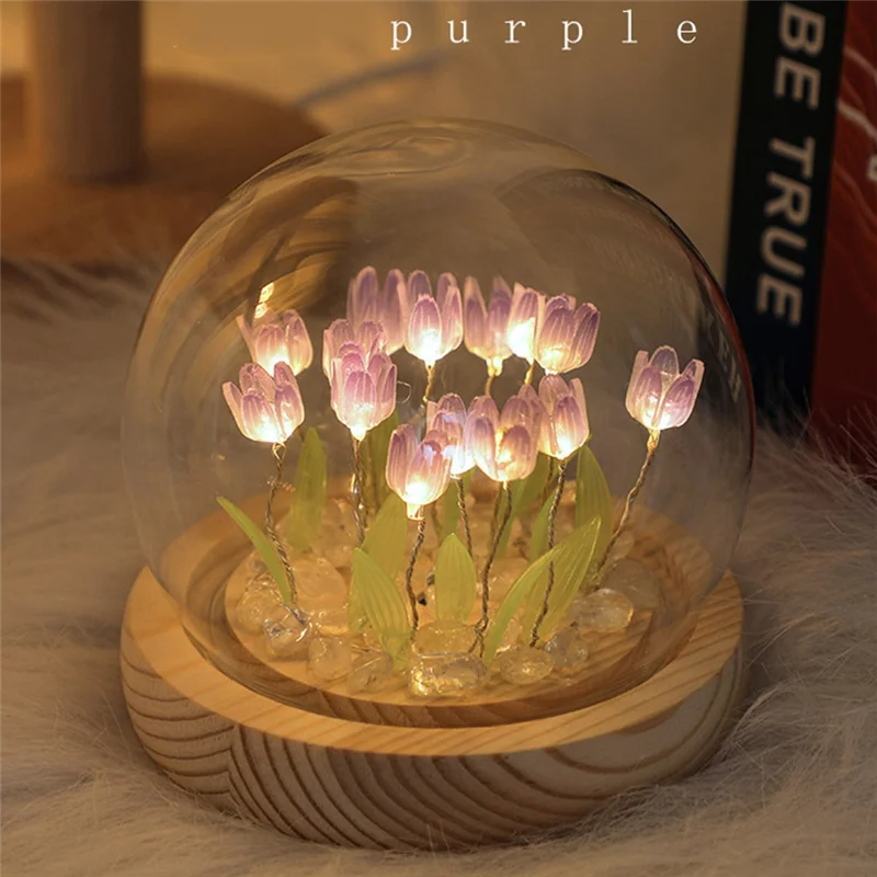 Tulips Night Light Handmade DIY Tulip Girl Living Room Night Light Desktop Light Romantic Ambient Lamp-Purple