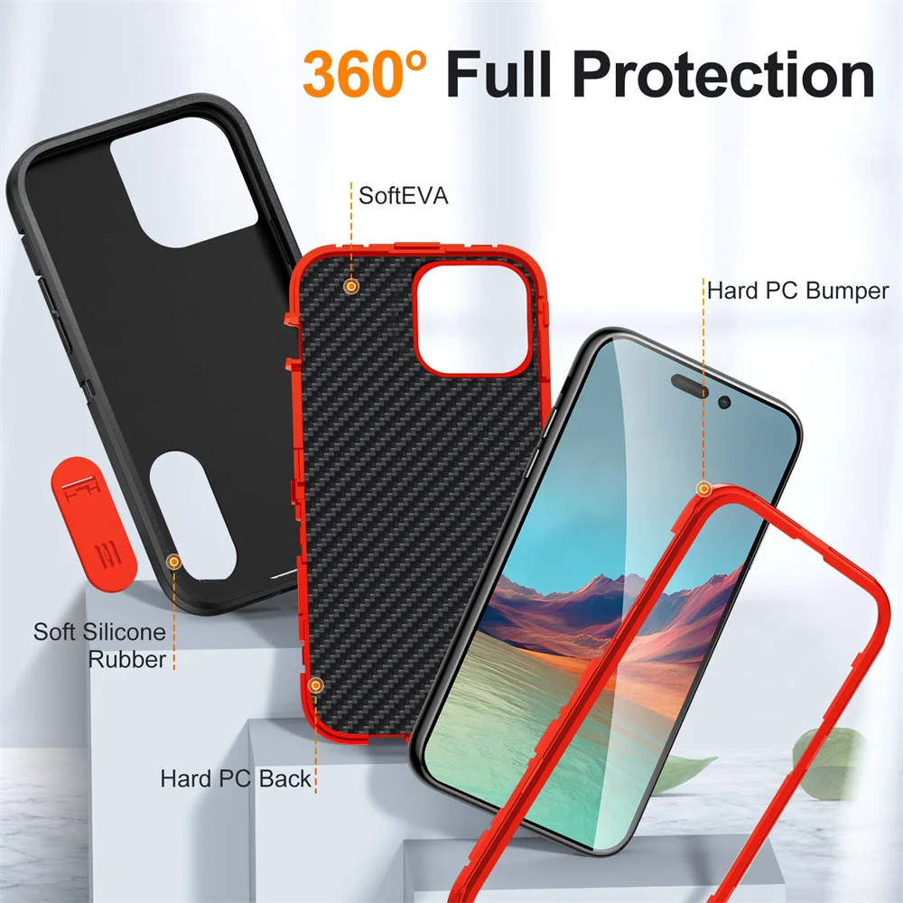 Case For iPhone 15 14 13 12 11 Pro Max XS XR 8 7 Plus Heavy Duty Shockproof Anti-Scratch Rugged Protective with Kickstand Cover