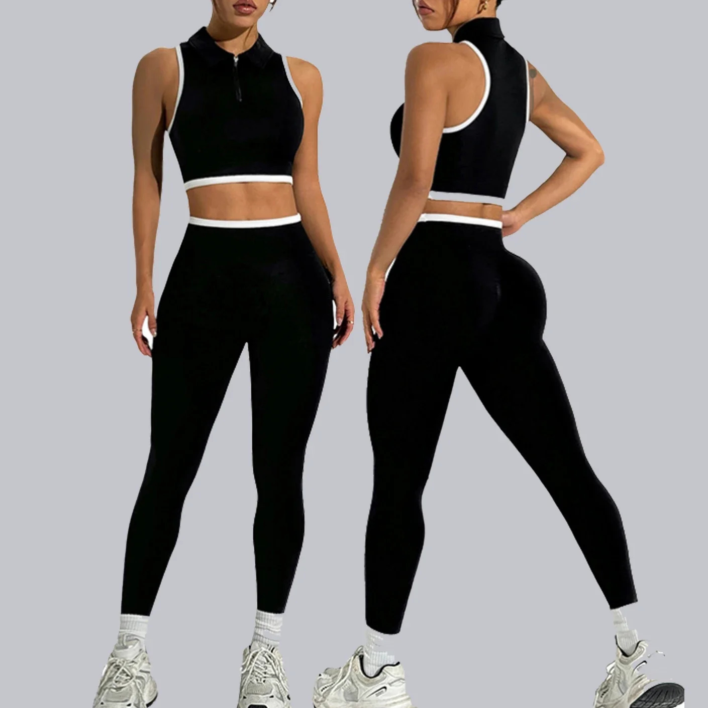 

Комплект для йоги, женский спортивный костюм из 2 предметов, бесшовный спортивный бюстгальтер без рукавов на молнии, леггинсы с высокой талией для тренировок, спортивная одежда для фитнеса и спортзала