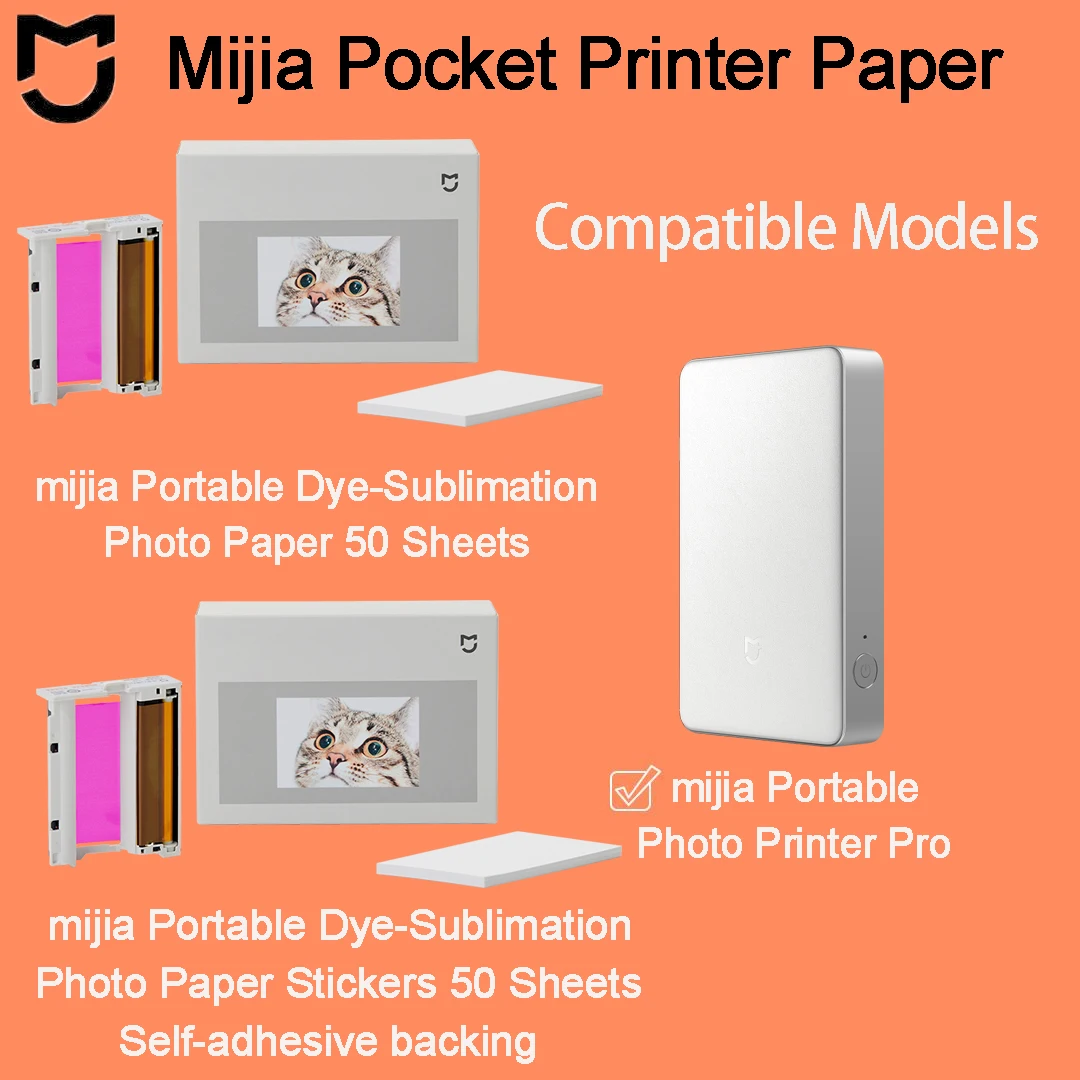 Original mijia Portable Dye-Sublimation Photo Paper/Self-adhesive Stickers 50 Sheets for Mijia Pocket Photo Printer Pro