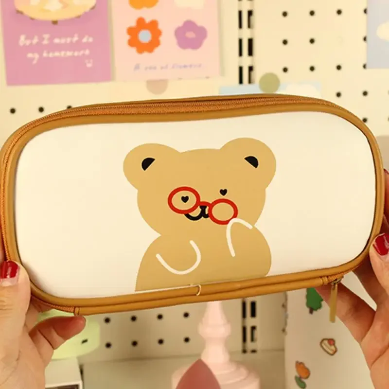 New Pencil Case Creative and Lovely Large Capacity Exquisite Workmanship Fresh Print Students Pencil Box PU Durable Makeup Bags