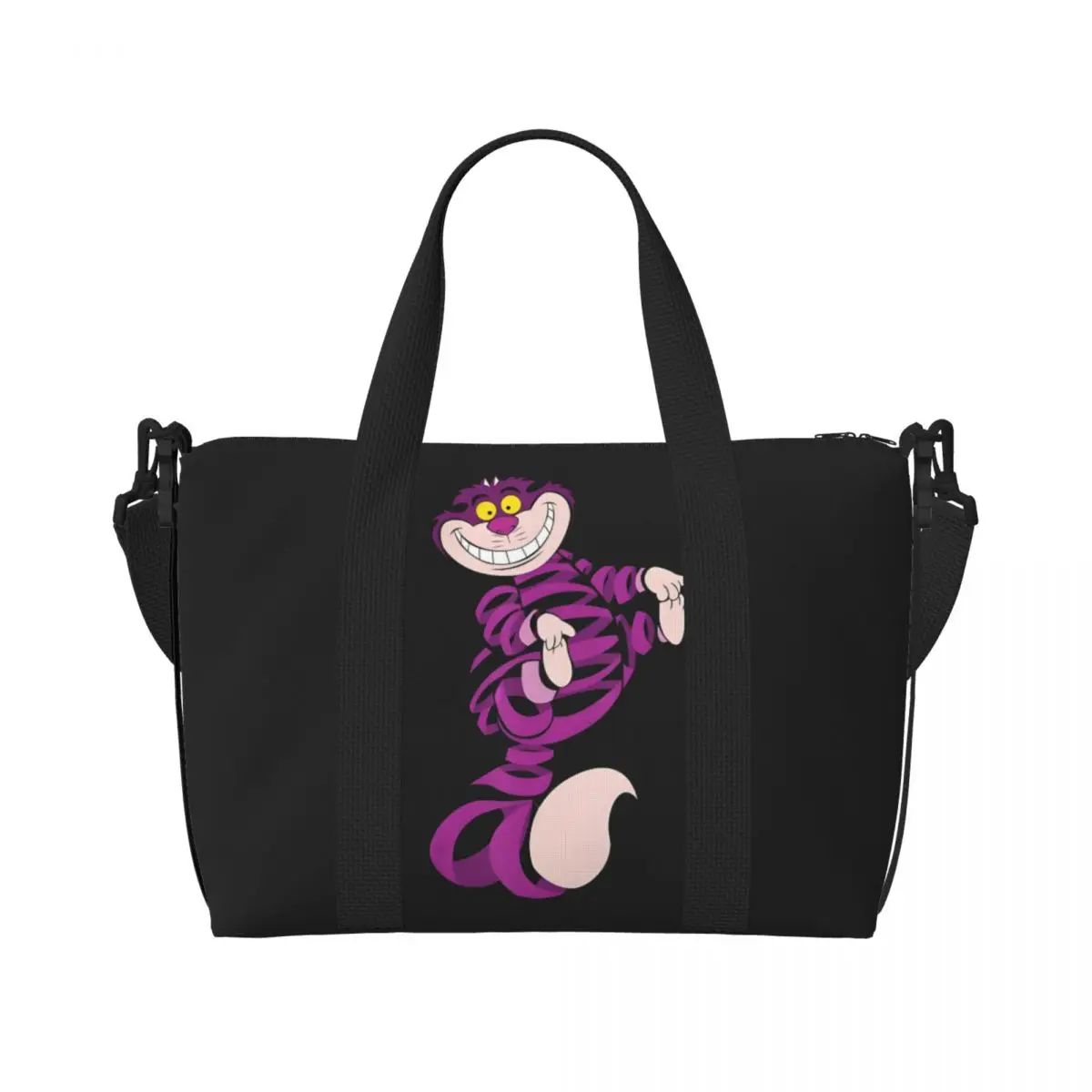 

Изготовленная на заказ сумка-тоут с Чеширским котом для женщин, большая вместимость, загадочные и милые пляжные дорожные сумки для спортзала