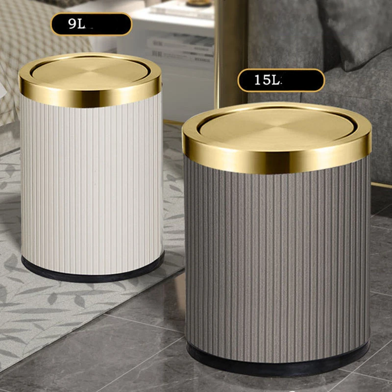 European Luxury Garbage Bin with Lid Bathroom Kitchen Living Room Rolling Cover Type Odor Proof Waste Bucket Cleaning Dustbin