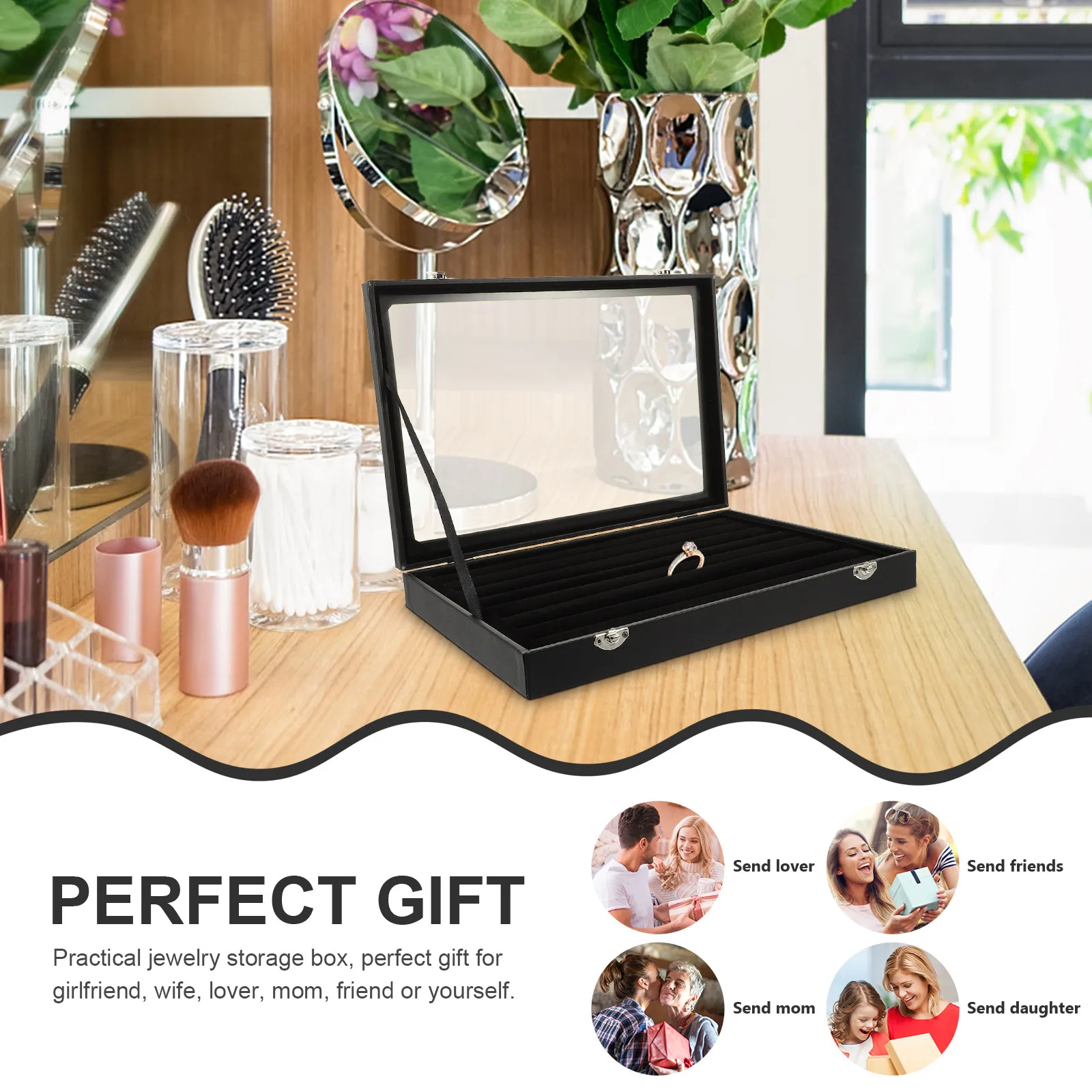 

Big Jewelry Storage Box Simple Design Holder for Necklace Ring Earring Bracelet Women Girls Portable Jewelry Case Organizer