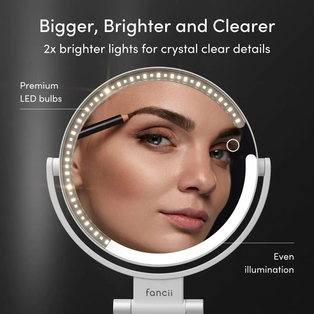 Miroir de maquillage double face éclairé par 9 LED, grossissement rechargeable 10x/1x, commande tactile, miroir de courtoisie portable avec 3 lumières