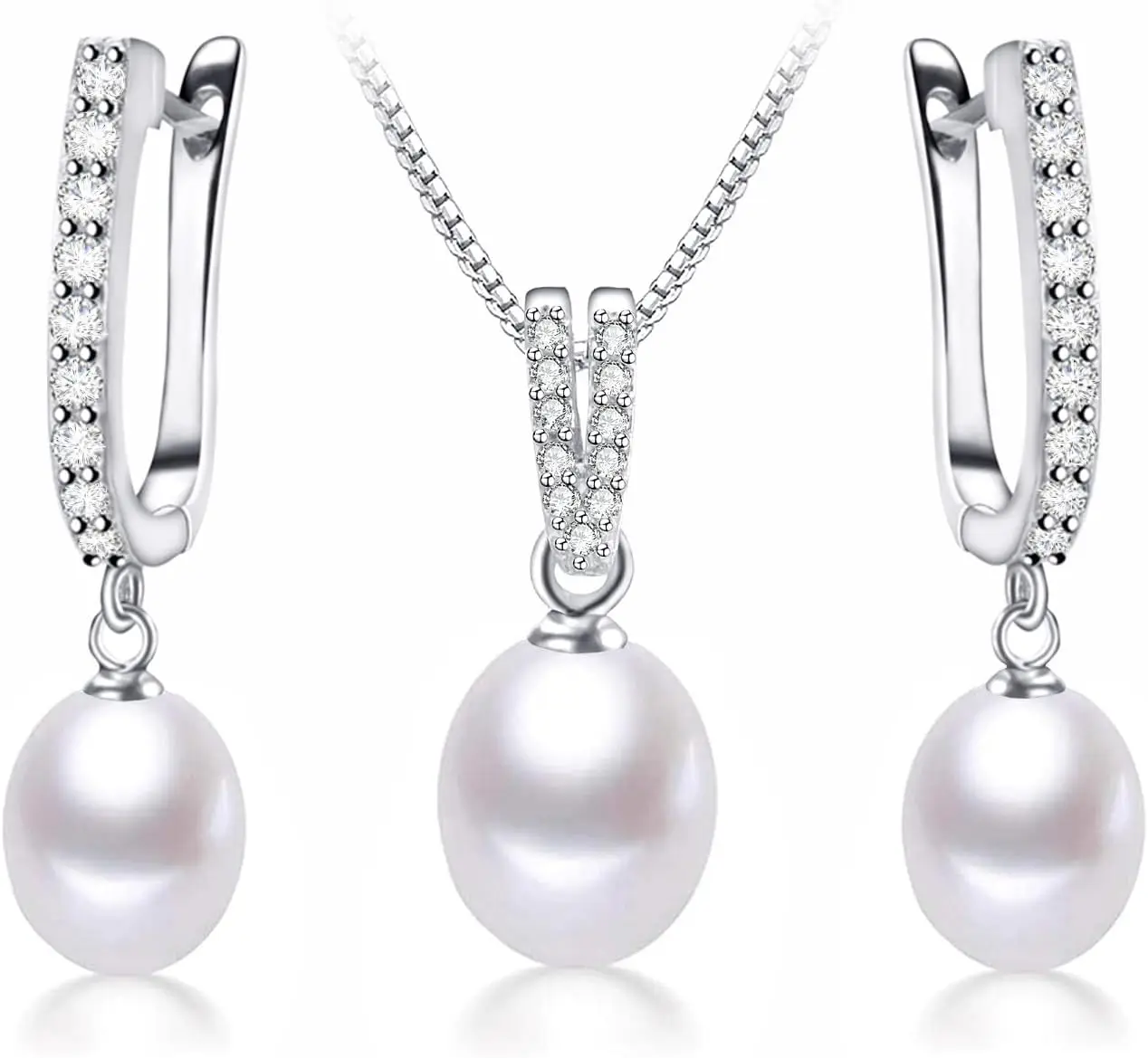 

Elegant Cubic Zirconia Freshwater Pearl Necklace and Earrings Set for Women