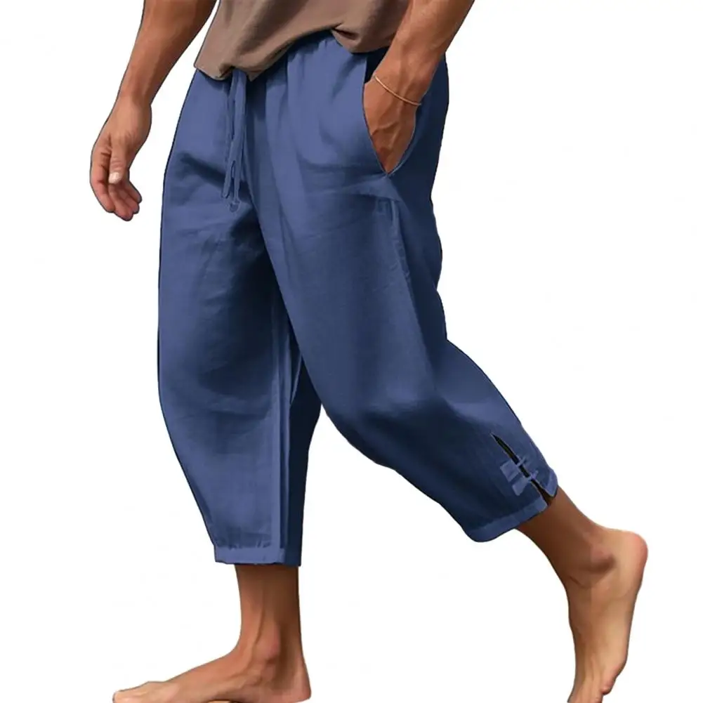 2024 Linen Pants For Men Baggy Large Pocket Bandage Oversize Trousers Loose Harem Casual Pants Male