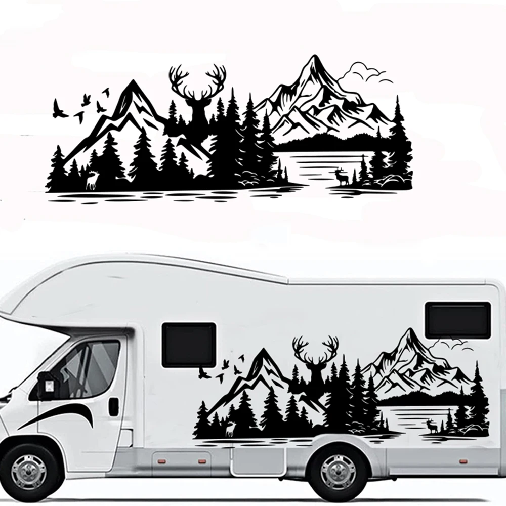 

Large Mountains Lake Elk Camper Rv Car Sticker Adventure Travel Explore Motorhome Caravan Auto Decal Decor