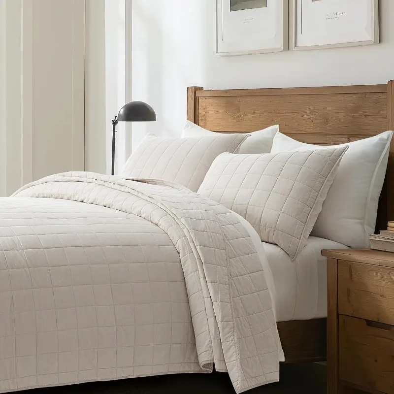 طقم مفروشات لحاف مصنوع من القطن بنسبة 100% مقاس كينج 3 قطع، غطاء مريح خفيف الوزن ومغسول للملابس، مبطن كبير الحجم