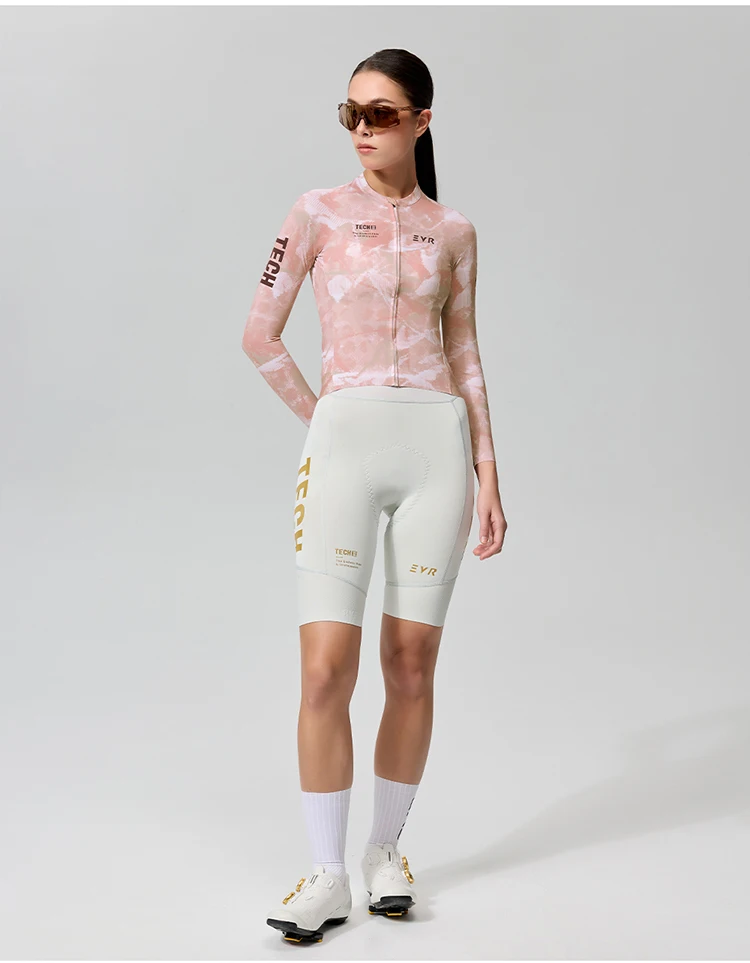 EVR Damen-Radtrikot Langarm Hochelastisches Radshirt Atmungsaktives Schweißabsorbierendes Rennrad-Oberteil Radtrikot – Detail 19