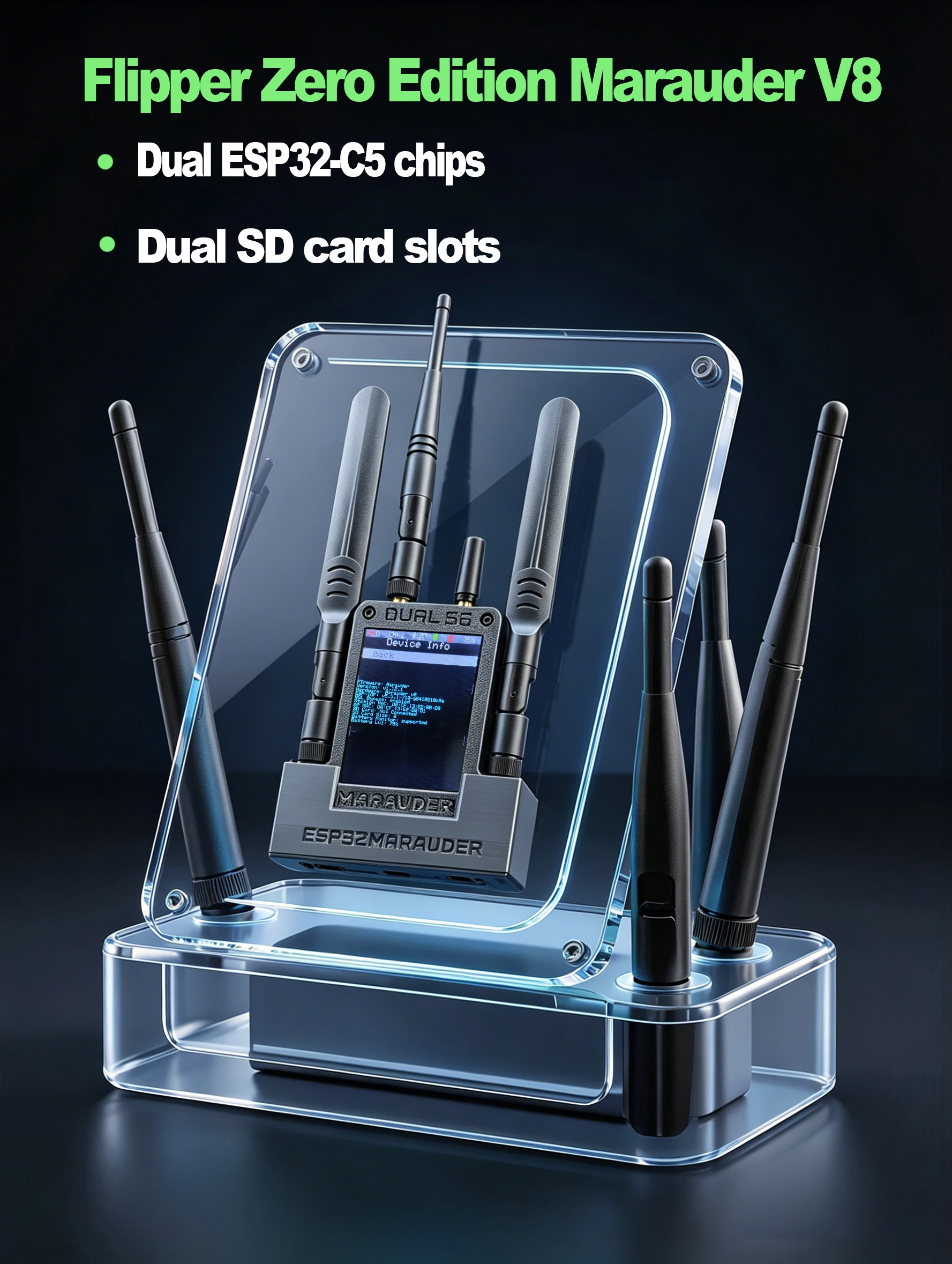 Flipper Zero ESP32 Marauder V8 4IN1 ESP32-C5 듀얼 칩 듀얼 밴드 5G WiFi, 블루투스, GPS, 2.4G 및 5G 신호 지원 듀얼 SD 카드
