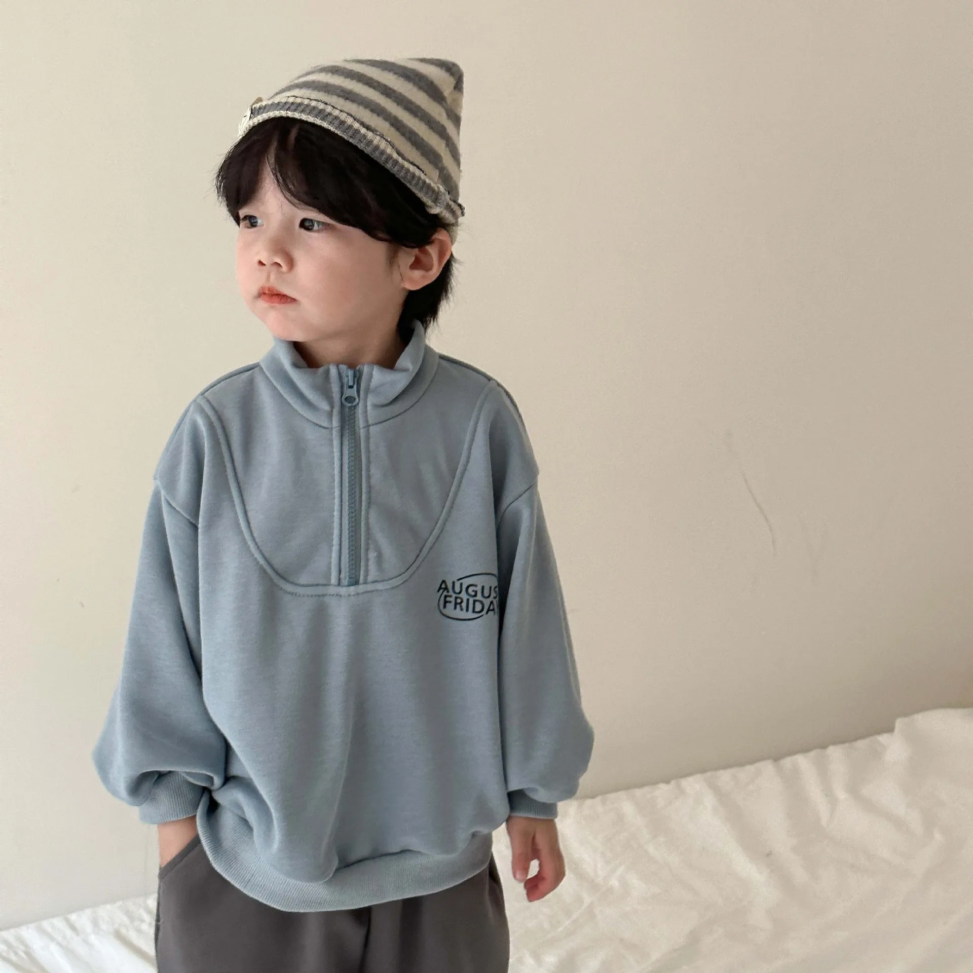 2024 Spring Autumn New Boy Children Letter Print Fashion Sweatshirt Girl Baby Solid Loose Pullover Shirt Kid Casual Cotton Tops