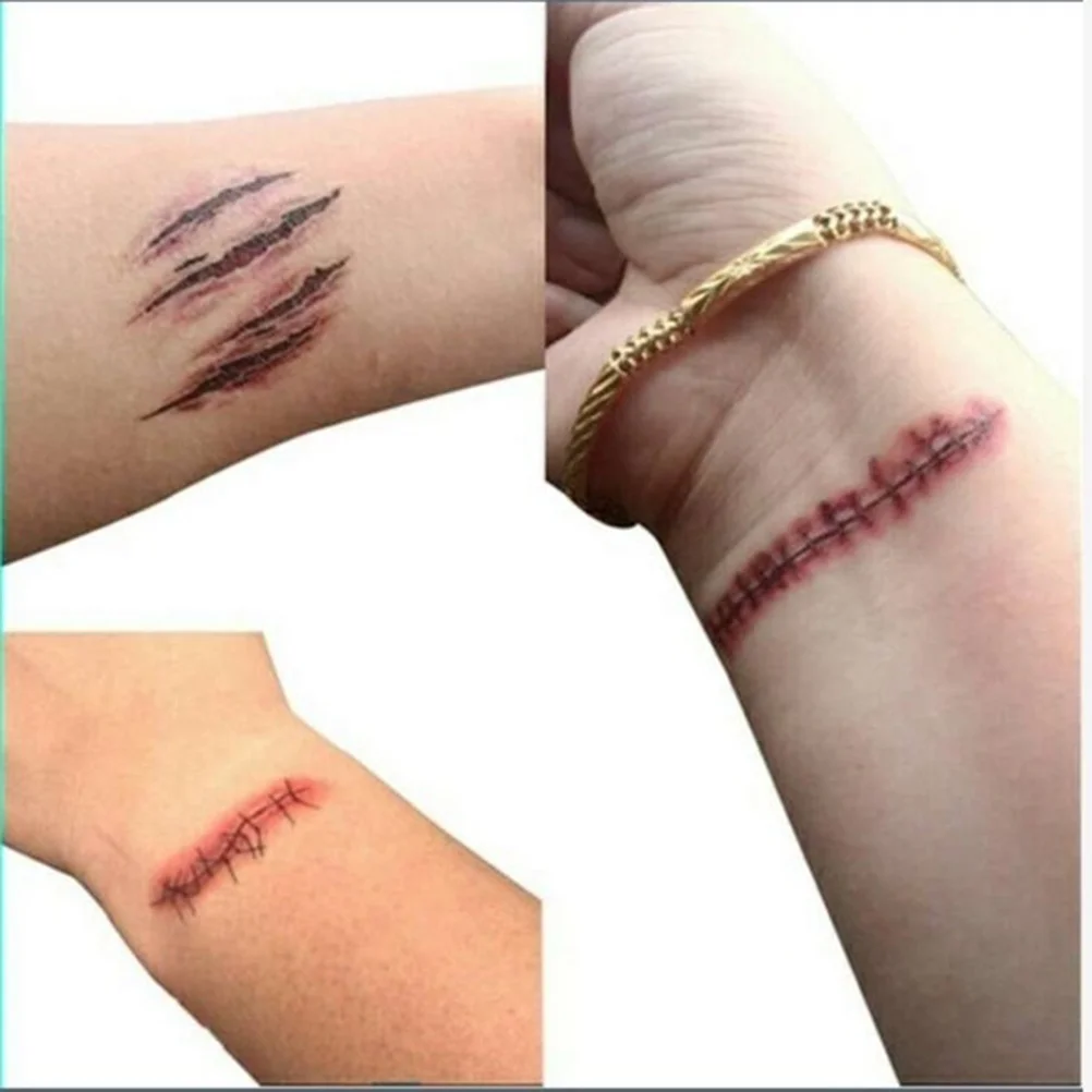 

3Pcs Scars Tattoos Realistic Bloody Wound Scar Temporary Stickers Halloween Fake Scar Stickers Body Makeup Waterproof