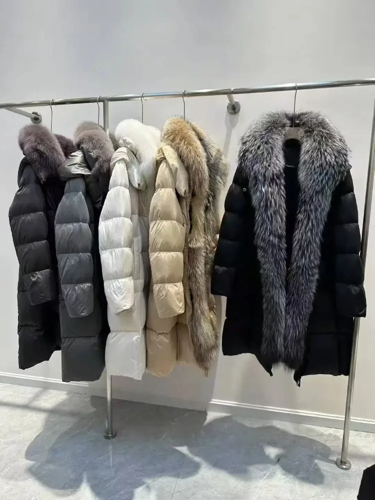 여성용 다운 재킷 화이트 덕 다운 재킷 퍼 코트 후드 달린 여성용 다운 재킷 리얼 퍼 코트 겨울용 여성용 코트 2026