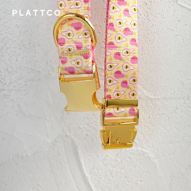 PLATTCO unique design dog collar print Pink Pear pattern and high-quality gold buckle 5 size PDC368YG