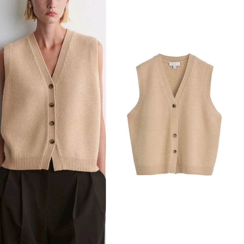 

Осенний женский коврик с v-образным вырезом и скользящей подставкой, тонкий вязаный жилет из смеси шерсти, кардиган на пуговицах из полиэфирного волокна