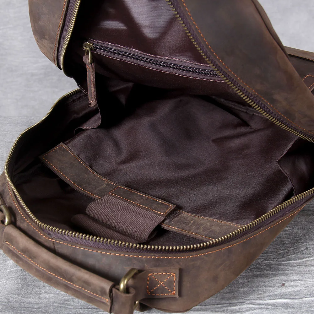 S.WORKER Vintage Echtleder-Rucksack für Herren, Große Laptop-Schultertasche, Klassische Vintage Crazy Horse Reise- und Schultasche – Detail 11