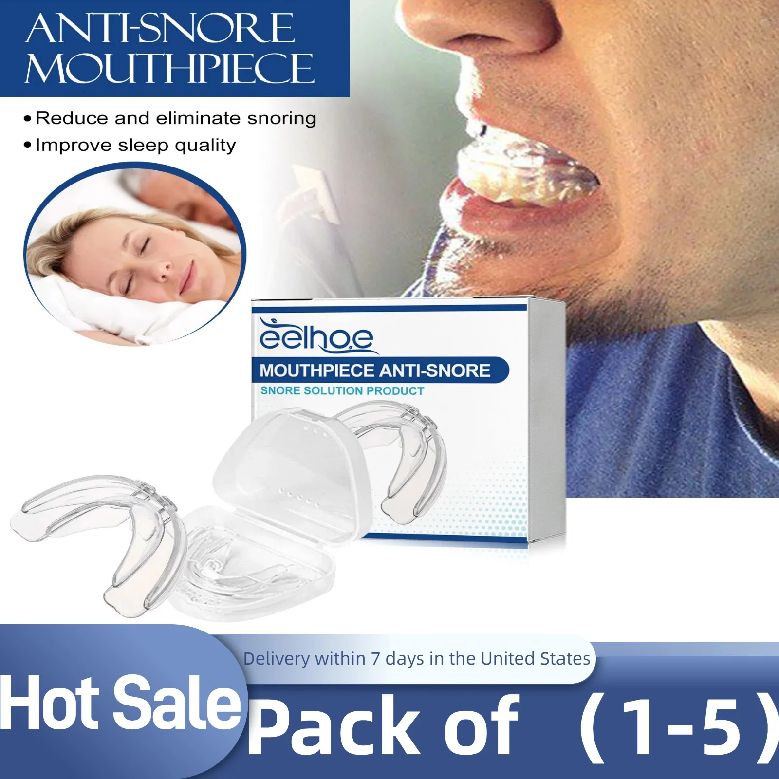 5pcs Anti-Snoring Braces Teeth Grinding Breathing Mouthguard Dental Tray Protector Stop Snoring Device Improve Sleep