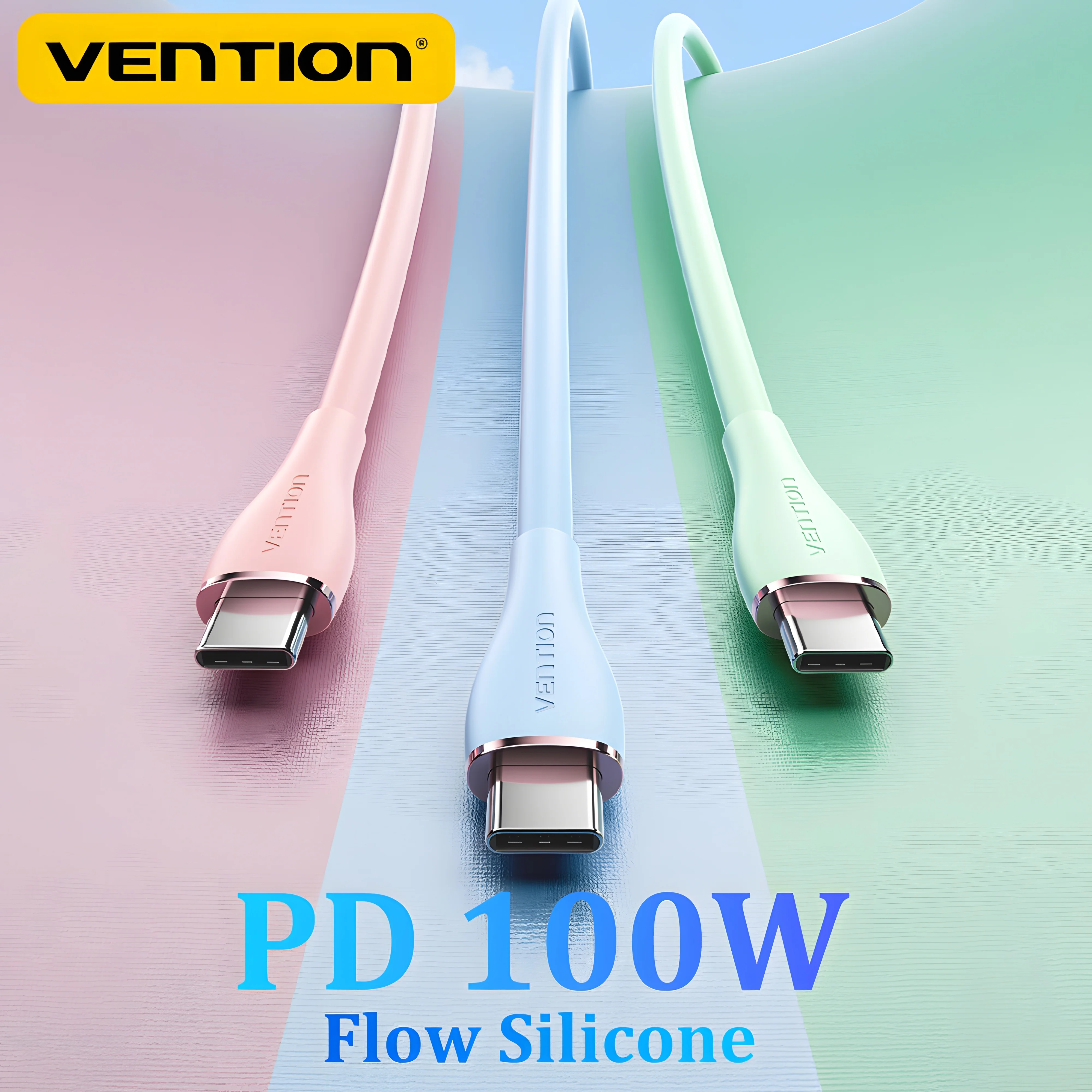 Vention New! 100W USB Type C to USB C Fast Charger Cable Flow Silicone 5A 20V Data Cable E-Marker  Wire for iPhone 16 15 Samsung