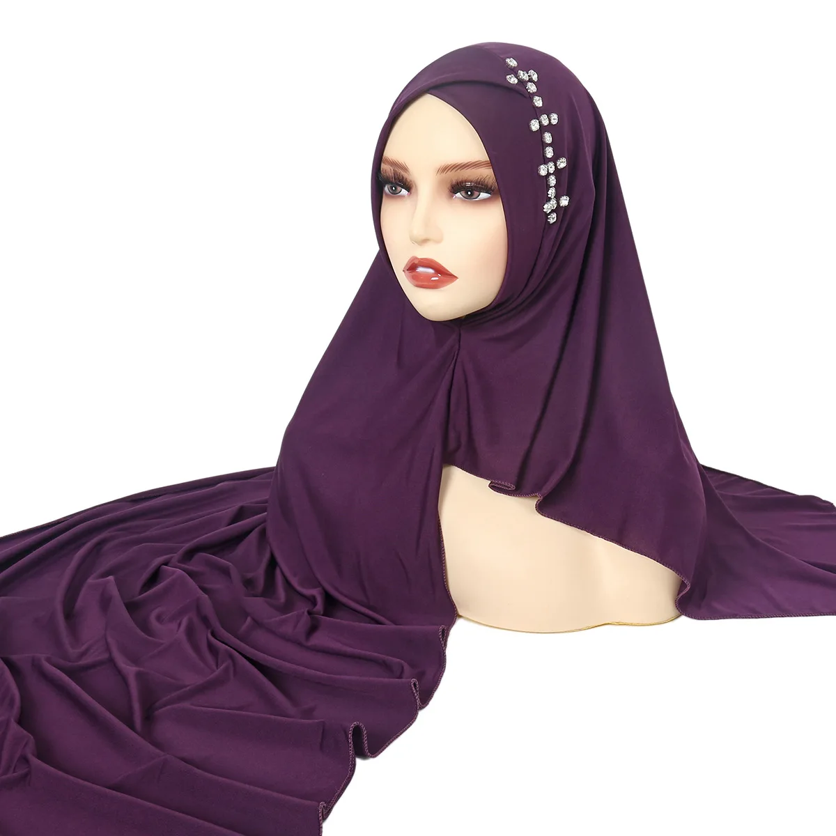 Hijab musulmán instantáneo de doble bucle, bufanda de cabeza islámica, chales de diamantes Amira, Jersey suave, novedad, una pieza