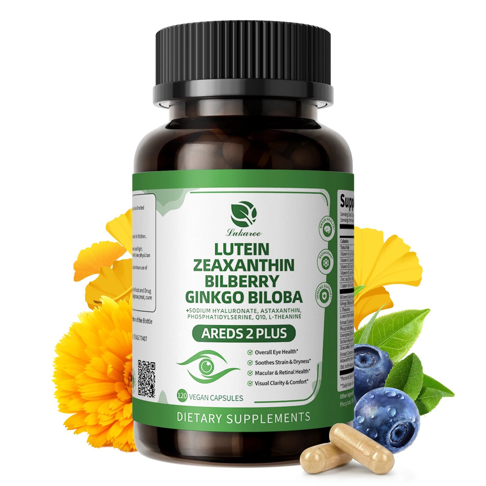 كبسولة لوتين وزياكسانثين مكمل فيتامين العين المتقدم مع التوت والأستازانتين والجنكة بيلوبا لصحة العين والدماغ #1