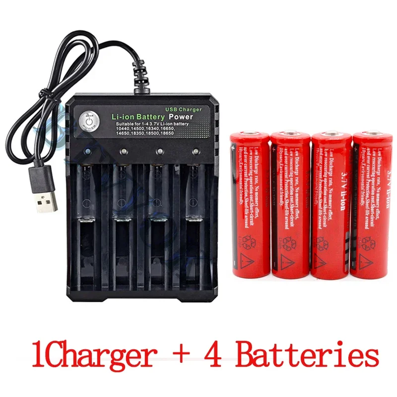 100% new 3.7V Li-Ion 4800mAh Large Capacity Rechargeable 18650 Battery for LED Torch + 4 Slot Smart Charging USB Charger